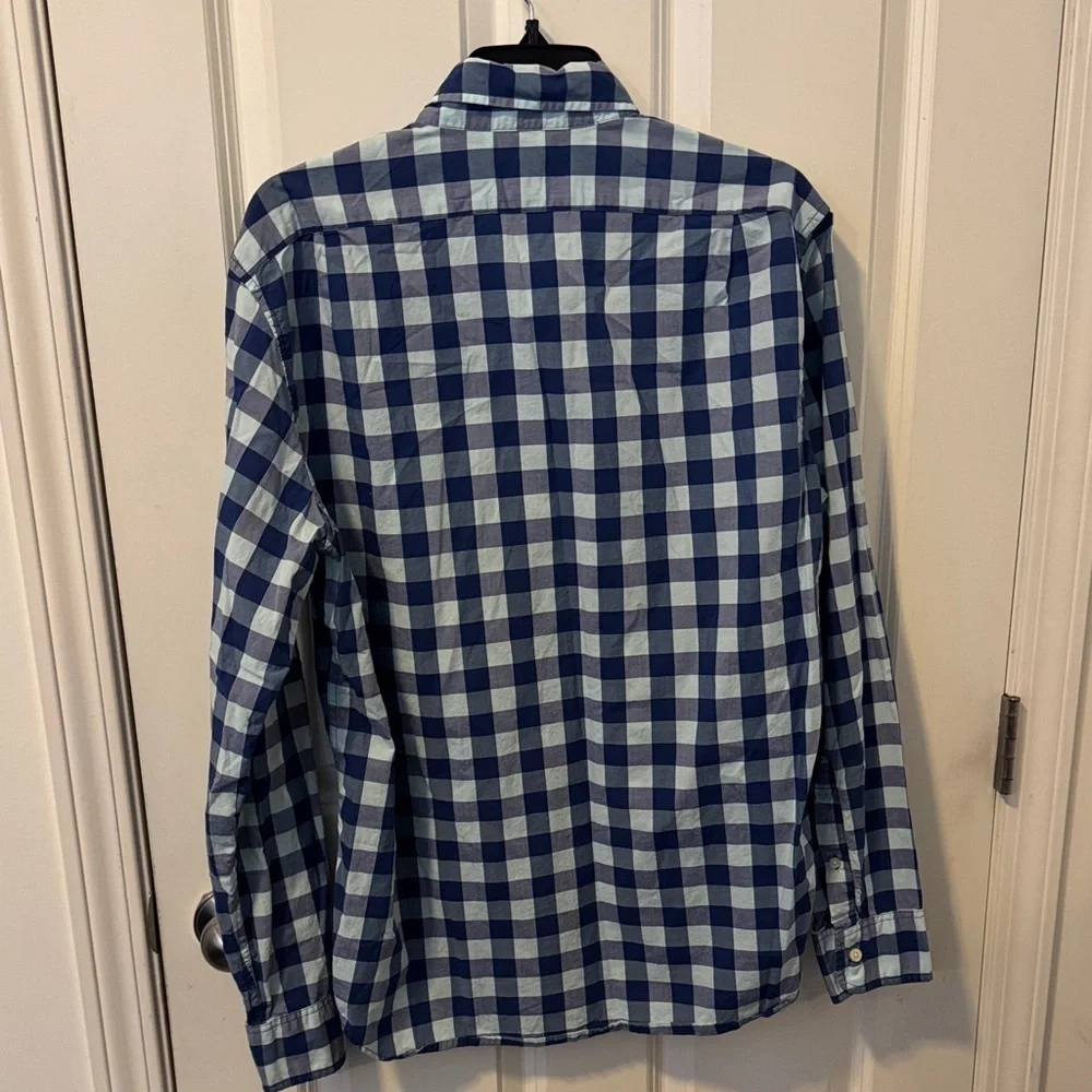 J. Crew Tailored Fit Navy and Light Blue Gingham Button-Down Shirt